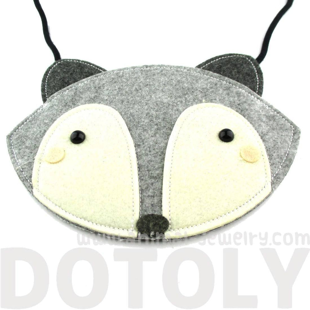 Adorable Fox Wolf Face Shaped Animal Themed Shoulder Bag for Kids in Grey Felt | DOTOLY
