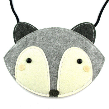 Adorable Fox Wolf Face Shaped Animal Themed Shoulder Bag for Kids in Grey Felt | DOTOLY