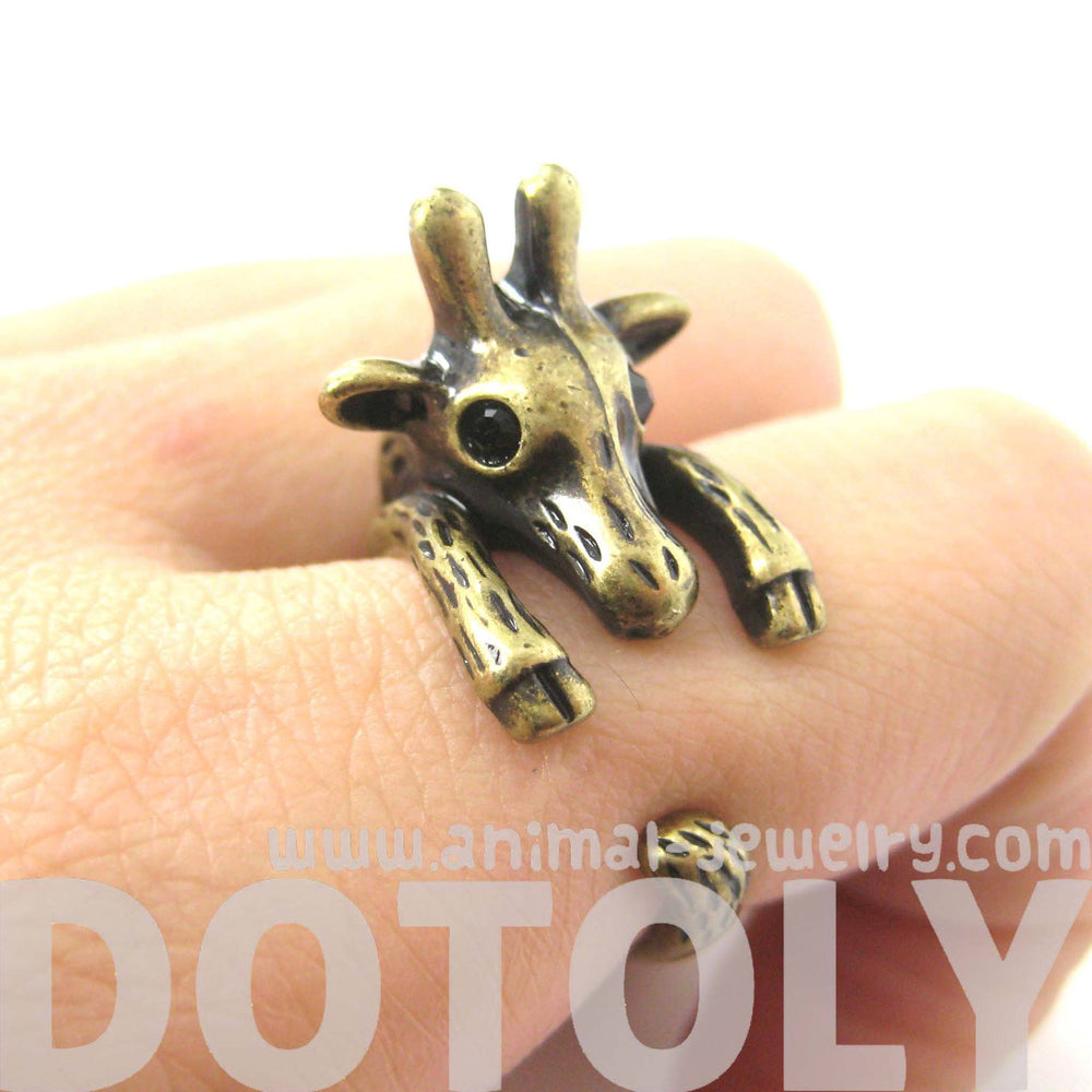 Adorable Giraffe Shaped Animal Wrap Ring in Brass | US Sizes 7 to 9 | DOTOLY