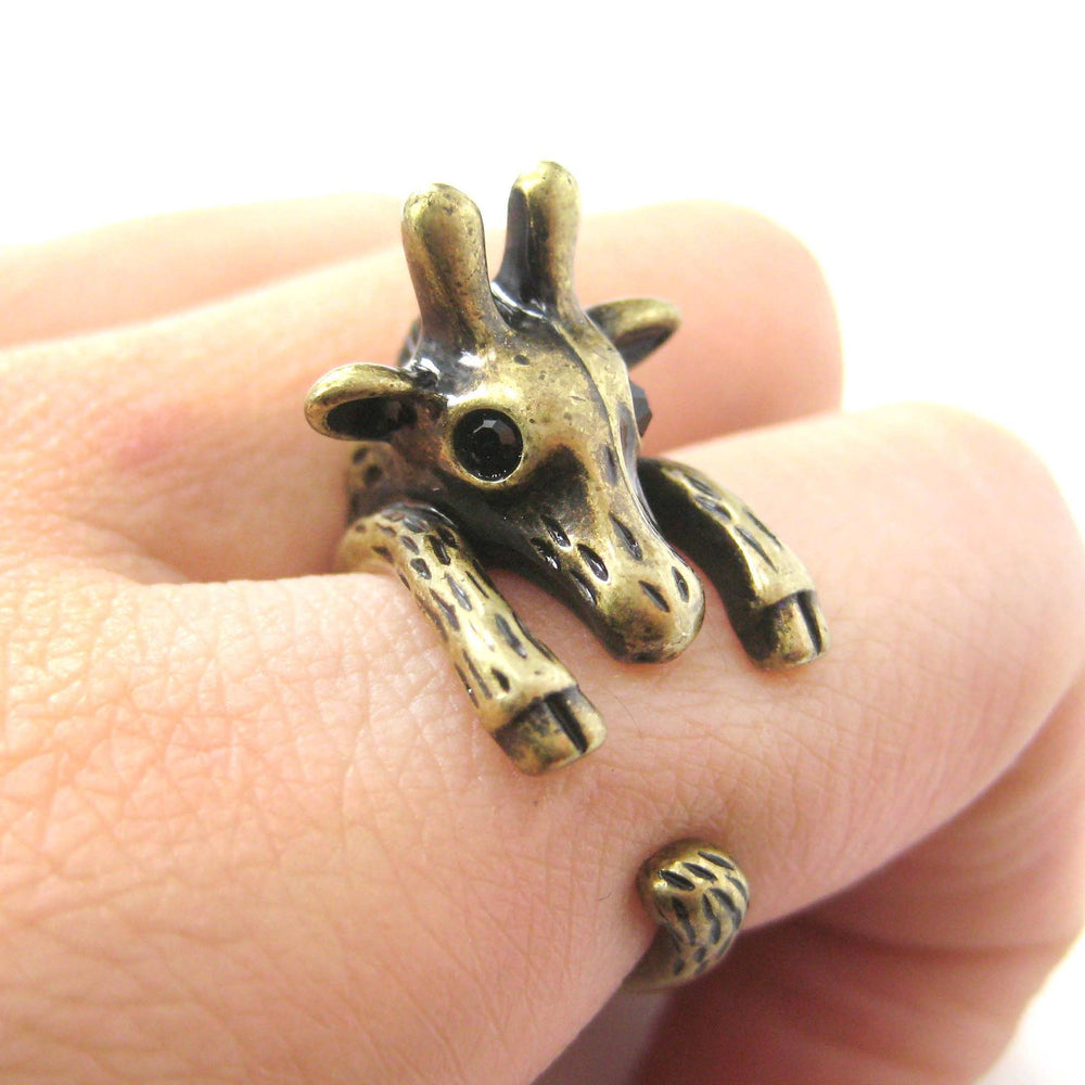 Adorable Giraffe Shaped Animal Wrap Ring in Brass | US Sizes 7 to 9 | DOTOLY