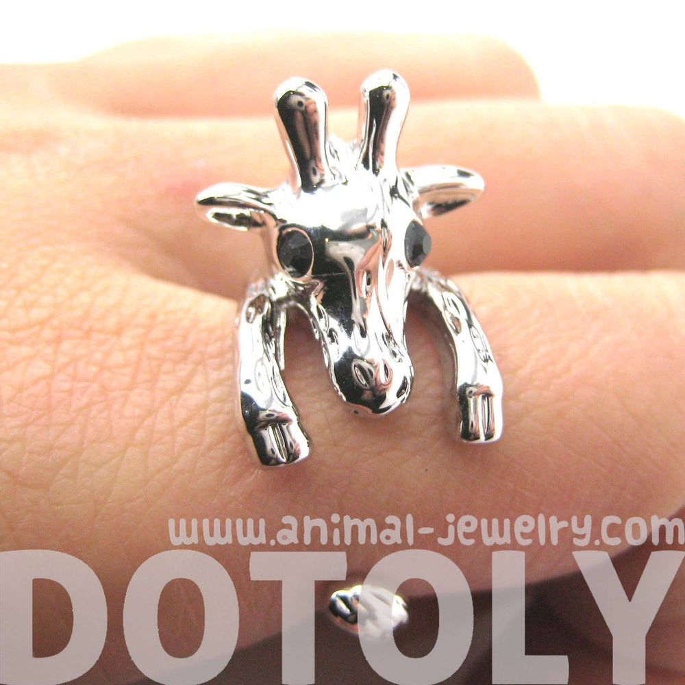 Adorable Giraffe Shaped Animal Wrap Ring in Shiny Silver | US Sizes 7 to 9 | DOTOLY