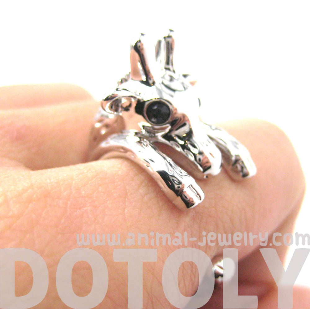 Adorable Giraffe Shaped Animal Wrap Ring in Shiny Silver | US Sizes 7 to 9 | DOTOLY