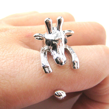 Adorable Giraffe Shaped Animal Wrap Ring in Shiny Silver | US Sizes 7 to 9 | DOTOLY