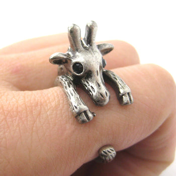 Adorable Giraffe Shaped Animal Wrap Ring in Silver | US Sizes 7 to 9 | DOTOLY