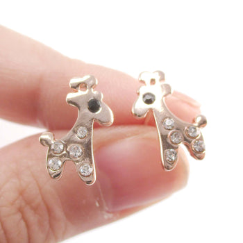 Adorable Giraffe Shaped Stud Earrings in Rose Gold with Rhinestones | DOTOLY