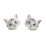 Adorable Grey Tabby Kitty Cat Face Shaped Stud Earrings | Animal Jewelry | DOTOLY