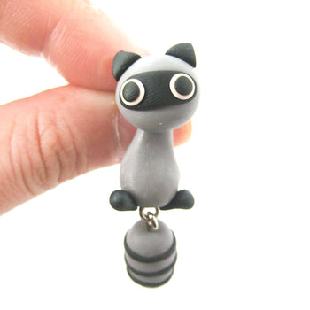 Handmade Raccoon Fake Gauge Two Part Polymer Clay Stud Earring | DOTOLY | DOTOLY