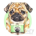 Adorable Hipster Pug Photographer Illustrated Graphic Print T-Shirt | DOTOLY | DOTOLY