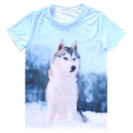 Adorable Husky Puppy Dog Graphic Print T-Shirt in Blue | Gifts for Dog Lovers | DOTOLY
