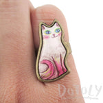Adorable Illustrated Kitty Cat Adjustable Ring in White with Pink Tail | DOTOLY | DOTOLY