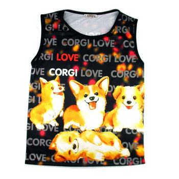 Adorable Illustrated Welsh Corgis Graphic Print Oversized Unisex Tank Top | DOTOLY