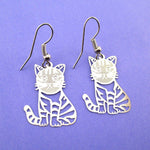 Adorable Kawaii Striped Kitty Cat Cut Out Shaped Dangle Earrings in Silver | DOTOLY | DOTOLY