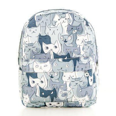 Adorable Kitty Cat All Over Print Gym Rucksack Backpack in Green or Grey | DOTOLY