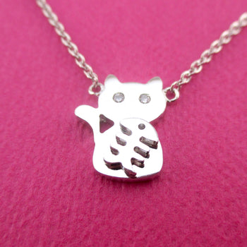 Adorable Kitty Cat and Fishbone Silhouette Shaped Choker Necklace