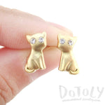 Adorable Kitty Cat Animal Shaped Stud Earrings in Gold with Rhinestones | DOTOLY | DOTOLY