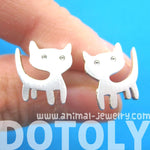 Adorable Kitty Cat Animal Stud Earrings in Silver | ALLERGY FREE | DOTOLY