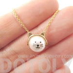 Adorable Kitty Cat Face Shaped Pearl Pendant Necklace in Gold | DOTOLY | DOTOLY