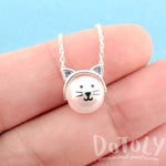 Adorable Kitty Cat Face Shaped Pearl Pendant Necklace in Silver | DOTOLY | DOTOLY