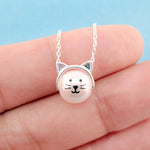 Adorable Kitty Cat Face Shaped Pearl Pendant Necklace in Silver | DOTOLY | DOTOLY