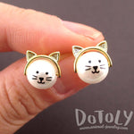 Adorable Kitty Cat Face Shaped Pearl Stud Earrings in Gold | DOTOLY | DOTOLY