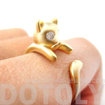 Adorable Kitty Cat Kitten Sleek Animal Wrap Around Ring in Gold | US Sizes 4 to 8 | DOTOLY