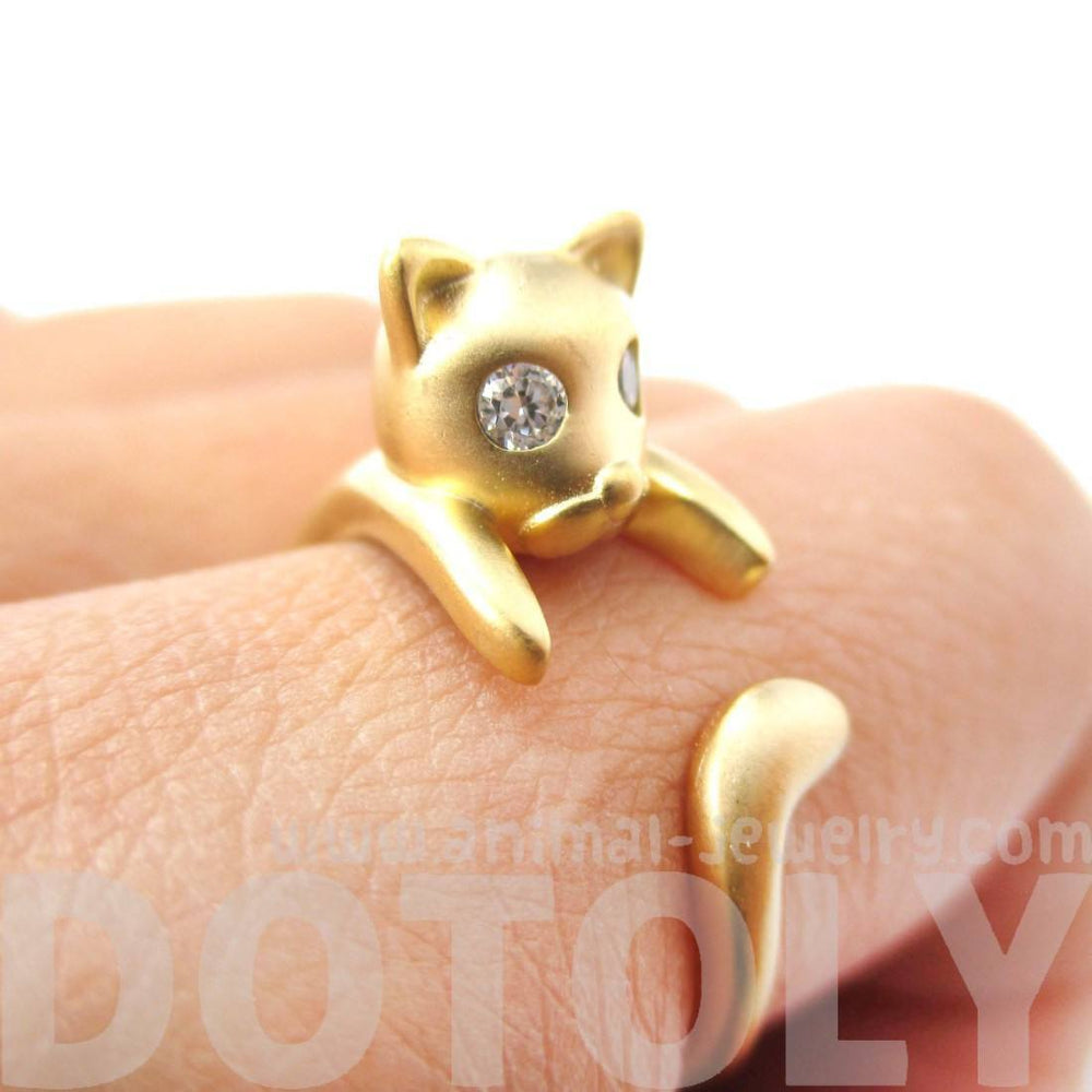 Adorable Kitty Cat Kitten Sleek Animal Wrap Around Ring in Gold | US Sizes 4 to 8 | DOTOLY