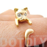 Adorable Kitty Cat Kitten Sleek Animal Wrap Around Ring in Gold | US Sizes 4 to 8 | DOTOLY