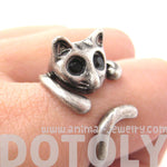 Adorable Kitty Cat Shaped Animal Wrap Ring in Silver | US Sizes 7 to 9 | DOTOLY