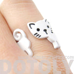 Adorable Kitty Cat Shaped Cartoon Animal Wrap Around Ring in White | DOTOLY | DOTOLY