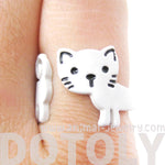 Adorable Kitty Cat Shaped Cartoon Animal Wrap Around Ring in White | DOTOLY | DOTOLY