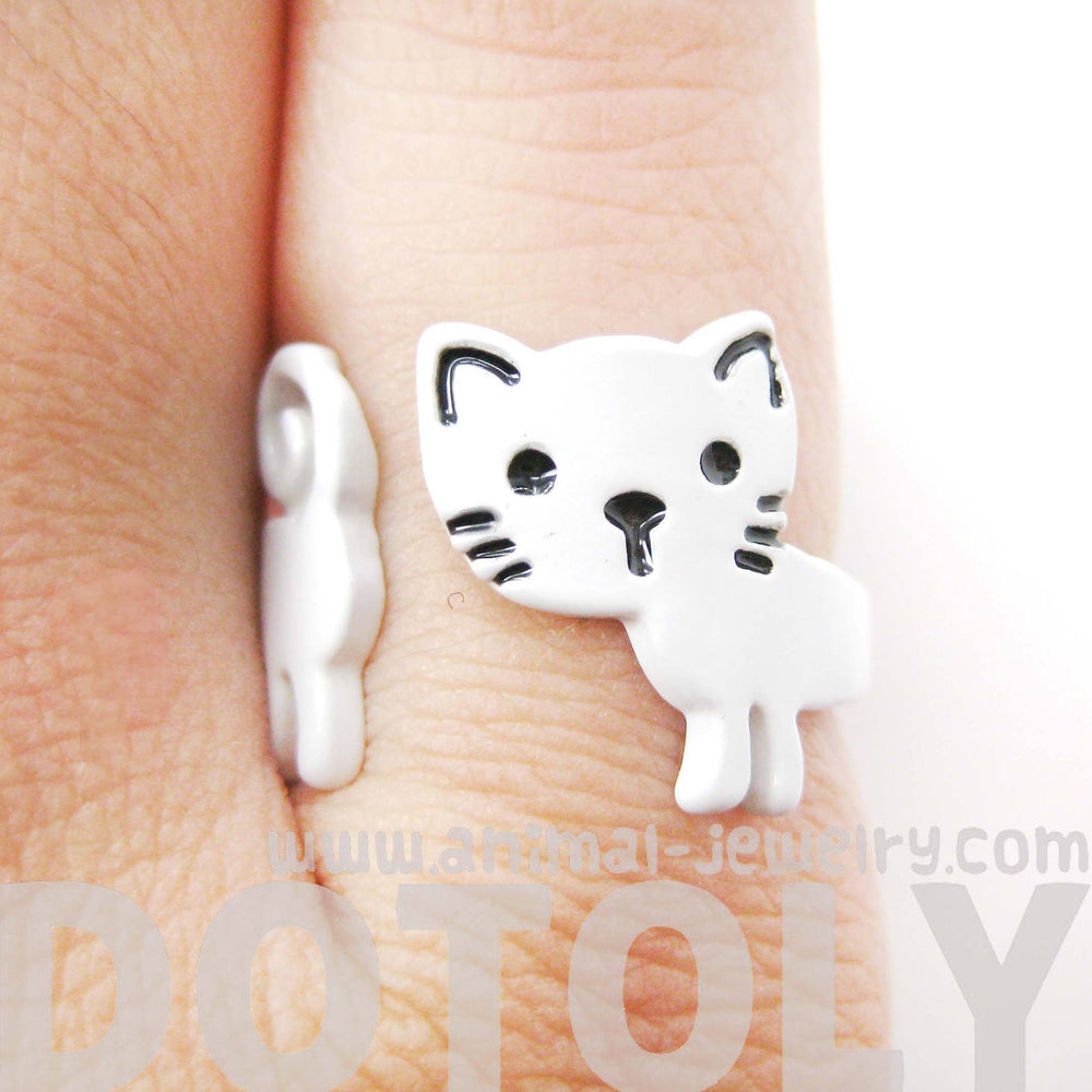 Adorable Kitty Cat Shaped Cartoon Animal Wrap Around Ring in White | DOTOLY | DOTOLY