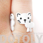 Adorable Kitty Cat Shaped Cartoon Animal Wrap Around Ring in White | DOTOLY | DOTOLY