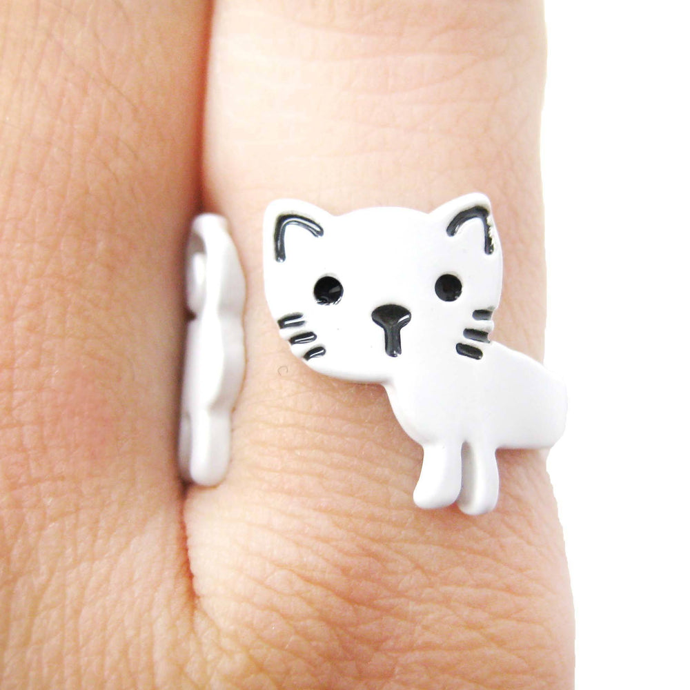 Adorable Kitty Cat Shaped Cartoon Animal Wrap Around Ring in White | DOTOLY | DOTOLY