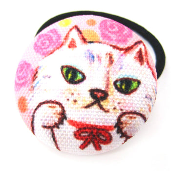 Adorable Kitty Cat with Pink Roses Button Hair Tie Pony Tail Holder | DOTOLY