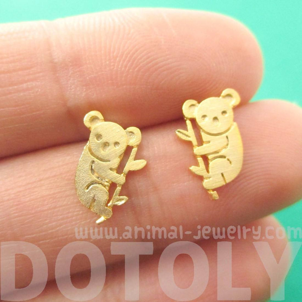 Adorable Koala Bear Silhouette Shaped Stud Earrings in Gold | Animal Jewelry | DOTOLY
