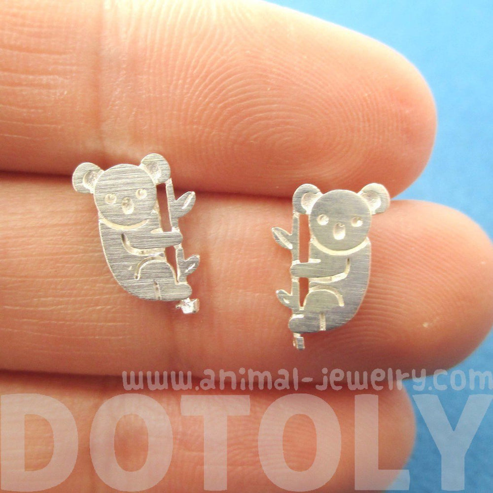 Adorable Koala Bear Silhouette Shaped Stud Earrings in Silver | Animal Jewelry | DOTOLY