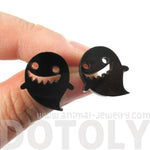Adorable Laser Cut Acrylic Ghost Shaped Statement Stud Earrings in Black | DOTOLY
