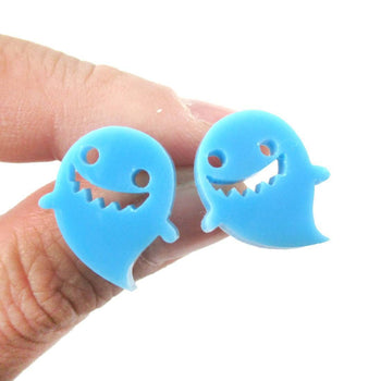 Adorable Laser Cut Acrylic Ghost Shaped Statement Stud Earrings in Blue | DOTOLY