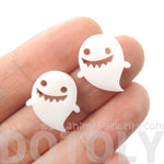 Adorable Laser Cut Acrylic Ghost Shaped Statement Stud Earrings in White | DOTOLY