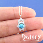 Adorable Left Shark Derpy Shark Pendant Necklace in Silver with Turquoise Bead | DOTOLY