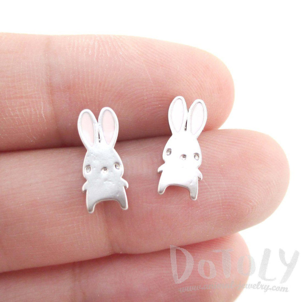 Adorable Little Cartoon Bunny Rabbit Shaped Stud Earrings in Silver | DOTOLY | DOTOLY