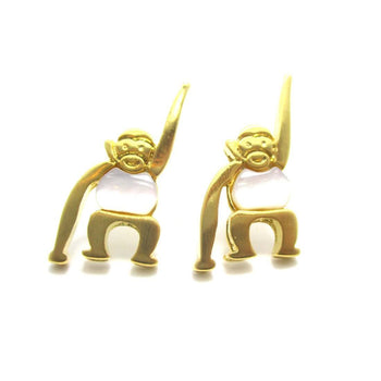 Adorable Monkey Chimpanzee Animal Themed Stud Earrings in Gold | DOTOLY | DOTOLY