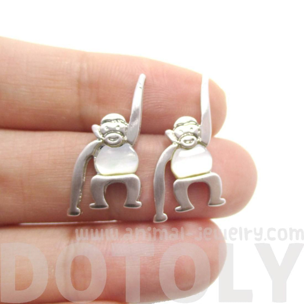 Adorable Monkey Chimpanzee Animal Themed Stud Earrings in Silver | DOTOLY | DOTOLY