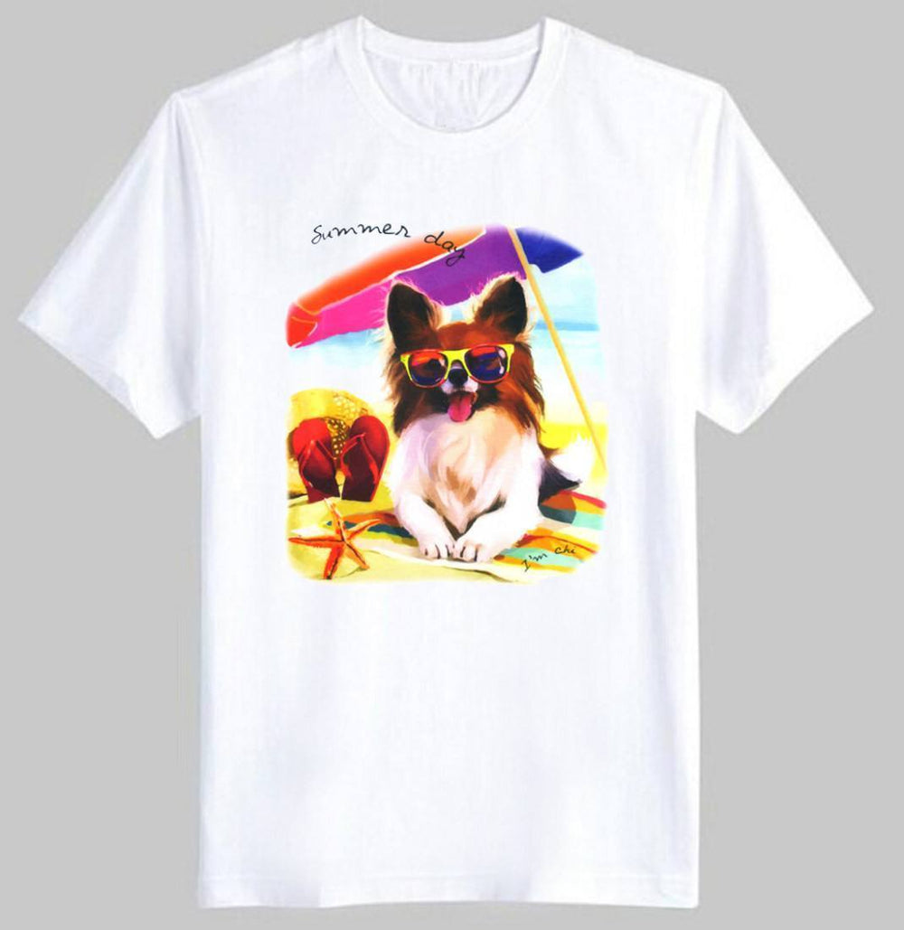 Adorable Papillon Toy Spaniel Puppy Graphic Print T-Shirt in White | DOTOLY | DOTOLY