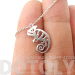 Adorable Pascal Chameleon Shaped Cut Out Charm Necklace in Silver | Animal Jewelry | DOTOLY