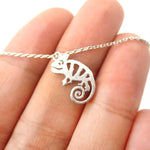 Adorable Pascal Chameleon Shaped Cut Out Charm Necklace in Silver | Animal Jewelry | DOTOLY