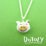 Adorable Piggy Piglet Face Shaped Pendant Necklace in Silver | DOTOLY