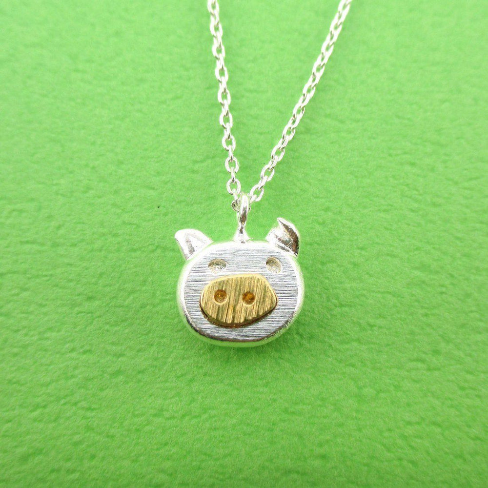 Adorable Piggy Piglet Face Shaped Pendant Necklace in Silver | DOTOLY