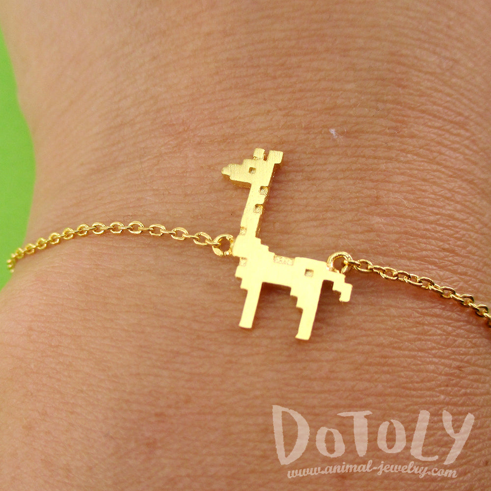 Adorable Pixel Baby Giraffe Shaped Charm Bracelet in Gold | DOTOLY