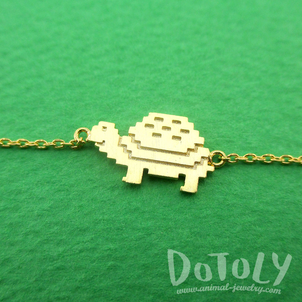 Adorable Pixel Turtle Tortoise Shaped Charm Bracelet in Gold | DOTOLY